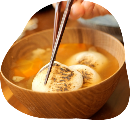 柔らかいお餅。お雑煮。
